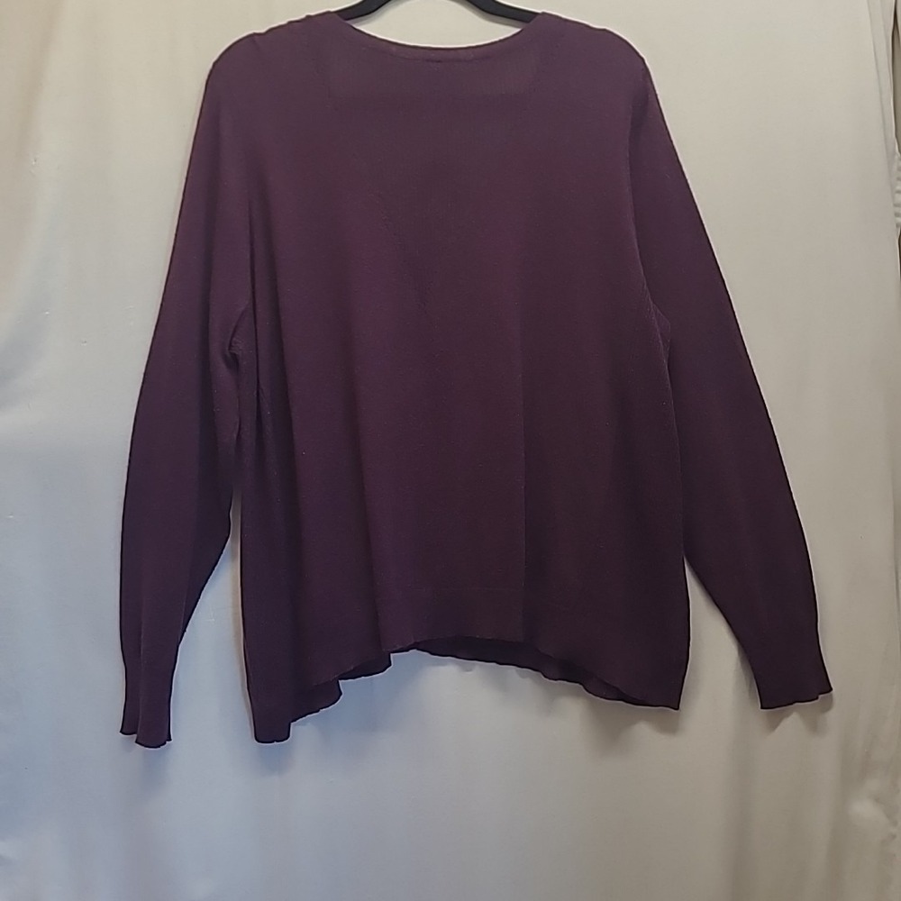 NWT Eileen Fisher LG Purple Plum Speckle Knit V Neck Cardigan Sweater Wool Silk - Picture 12 of 16